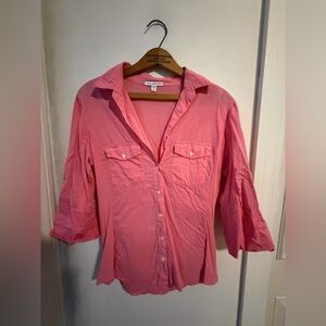 James Perse size 3 pink button down in pink. 100% cotton. Three flaws noted